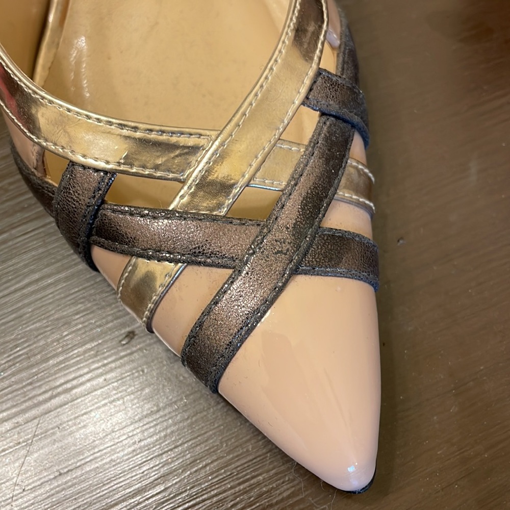 J. Renee Slingback heels in nude and metallic gold and bronze